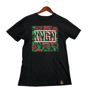Last Kings LK Mens Medium Black Rose Floral Graphic Logo T Shirt Streetwear